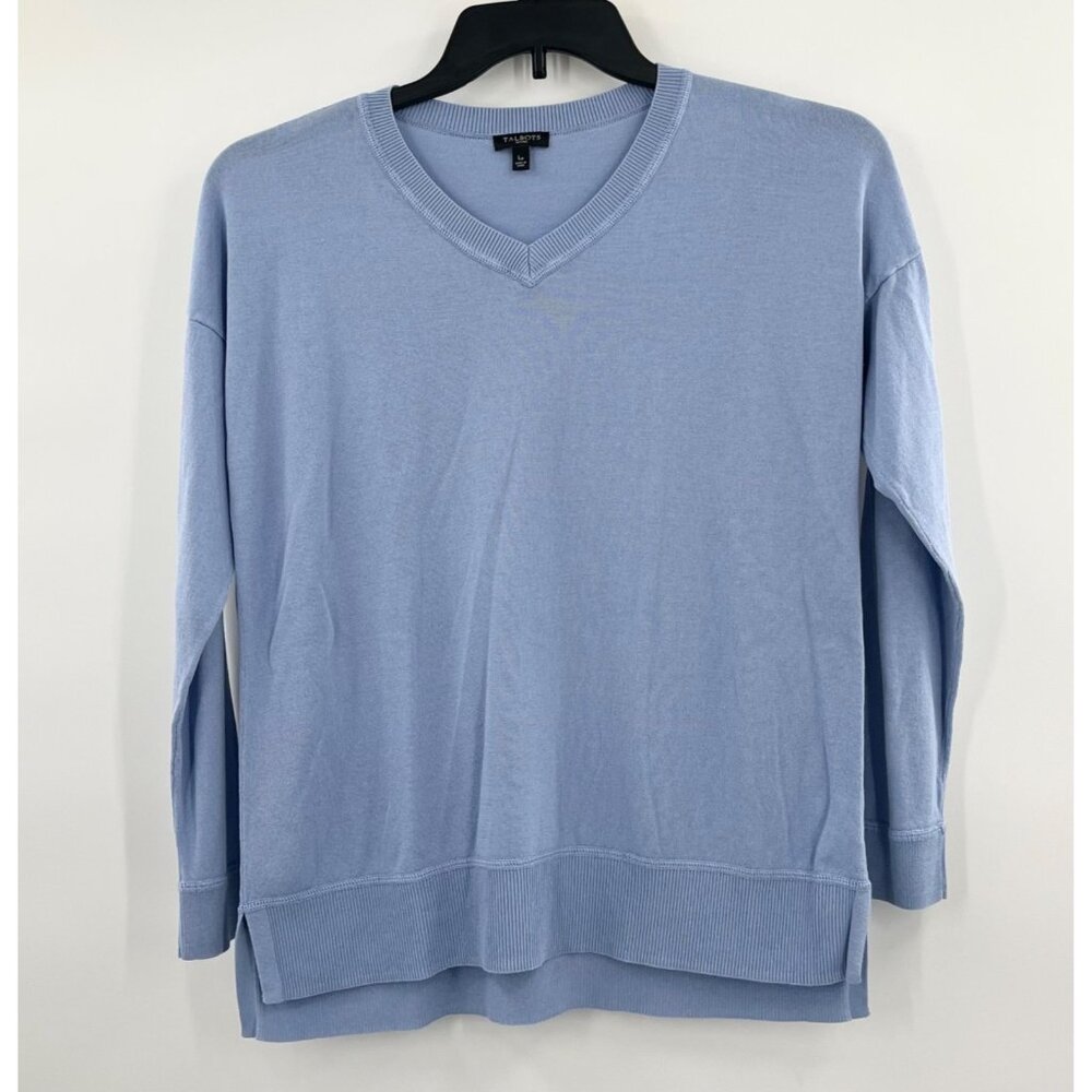 Talbots Petite Sweater V-Neck Size Petite Large Women's Knit Blue Long Sleeve